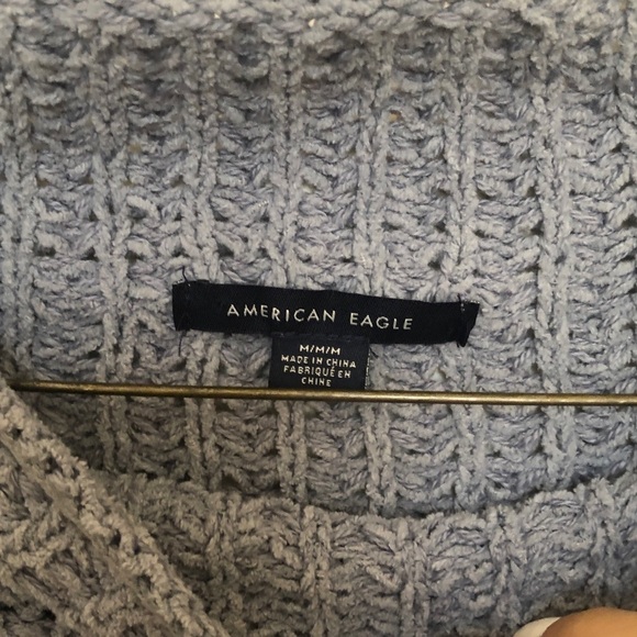 American Eagle Blue Slouchy Knit Mock Neck Sweater - Picture 6 of 8